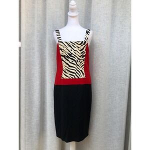 1980 Anna de Rossi Italy bright red, black, and zebra print color block  dress